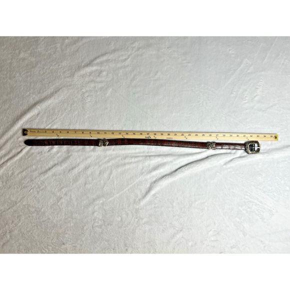 Brighton Women's Reversible Leather Croc Belt Size S 28 Black Brown Brass Silver - Picture 6 of 8